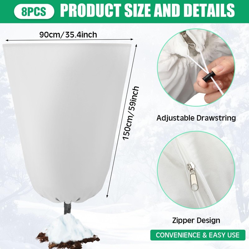 8 Pcs Plant Covers Freeze Protection 35.4" x 59", White