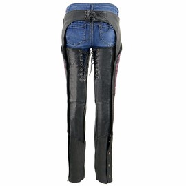 Milwaukee Leather Chaps for Women Black Lightweight Goat Skin- Crinkled Stripes Reflective Motorcycle Chap- MLL6501 - X-Large