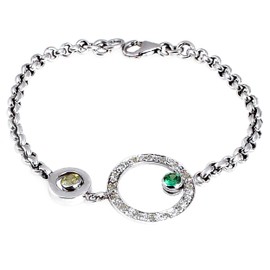 Orchid Jewelry 925 Sterling Silver Bracelets for Women | Green Emerald CZ & Yellow Citrine CZ Chain Silver Bracelet for Womens | Beautiful Present for Girls | Round Shape 1.90 Ct.