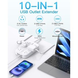 One Beat Surge Protected Power Board with 6 AC Outlets & 4 USB Ports (2×USB-C), 1.5M Extension Cord, AU Standard Travel Power Strip for Office, Dorm, Home Essentials
