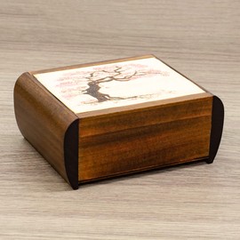 M. Cornell Tree Trick Puzzle Natural Brown 6 x 4 Solid Wood Decorative Hinged Box