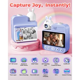 Kids Camera Instant Print Toys, Christmas Birthday Gifts for Girls Boys, 3.0” Autofocus Kids Digital Camera Toddler Camera for 3 4 5 6 7 8 9 10 11 12 Year Old Girl Boy with 32GB TF Card (Purple)