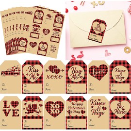AsodSway Summer Gift Wrapping Stickers - 360Pcs Valentine Vintage Old Style Stickers 12 Styles Heart Kraft Paper Gift Tag Stickers Name Tags Stickers for Valentines Day DIY Back to School Gifts Crafts