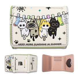 UZSUZZ Children's Purse, Cute Children's Wallet, Cat, Cartoon Wallet, Children, 3-Way Foldable with Zip, Compact and Practical, Boys and Girls, cream-coloured, cute