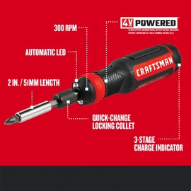 CRAFTSMAN 4V Electric Screwdriver Set, 300 RPM, Micro-USB Charging Port, 3-Stage Battery Charge Indicator (CMHT66718B20)