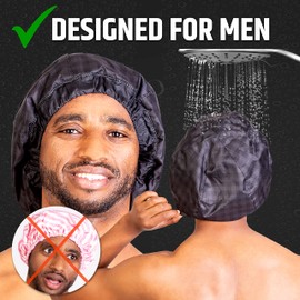 Gorro de ducha de camuflaje negro para hombre, para rastas, trenzas, rizos, cabello rizado, impermeable, reutilizable, gorro de ducha grande para el pelo de los hombres, forro de tela de rizo, elevado, aspecto elegante