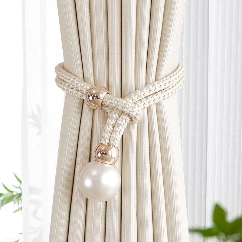 Curtain Tiebacks, 2 Pieces Tiebacks for Curtains, Pearl Window Holdbacks,