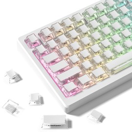 dagaladoo White Clear keycaps Jelly Set 126 Keys PC/PBT Keyboard keycaps 75 Percent,Transparent Key caps Shine Through,Cherry Profile Compatible with US Layout Mechanical Keyboard(Leather Texture)