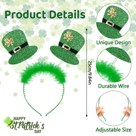VEYLIN St Patricks Headband Irish Hat Head Bopper with Shamrock Hats Headband Deely Boppers St. Patrick's Day Novelty Irish Gifts Fancy Dress Hair Accessory for Adults