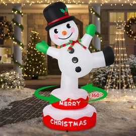 BRDJade 6FT Christmas Inflatables Snowman Outdoor Decorations, Rotating Snowman Stands on Donut Base Christmas Blow Up Yard Decoration Built-in LEDs Snowman Inflatable for Xmas Party Garden Lawn Decor
