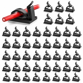 Sujeta Cables Adhesivos Ajustables 50 Piezas, Grapas para Cable Dentadas hasta 16 mm, Organizador de Cables para Pared y Escritorio, Clips para TV PC Internet y Oficina, Negro