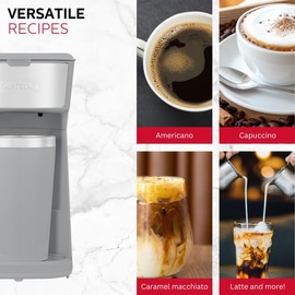 Holstein Housewares Single Serve Coffee Maker, 14oz Personal Coffee Brewer Machine with Reusable Filter, One Touch Operation & Auto Shut Off, Grey