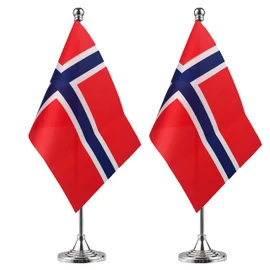 WXTWK 2 Pack Norway Flag Norwegian Desk Flag Small Mini Norwegian Table Flags With Stand Base,Home Office Festival Events Celebration Decorations
