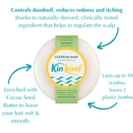 KinKind Hair Conditioner Bar - CLEAR My Head | Anti Dandruff Conditioner Bar for Hair - Solid Conditioner Bar - Flaky Scalp Treatment - Dandruff Treatment | Up to 50 Washes - Vegan & Cruelty Free