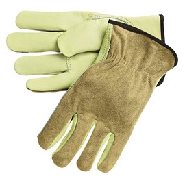 MCR Safety 3205L Industry Grade Unlined Cow Grain Leather Driver Gloves with Brown Color Split Back, Cream, Large, 1-Pair