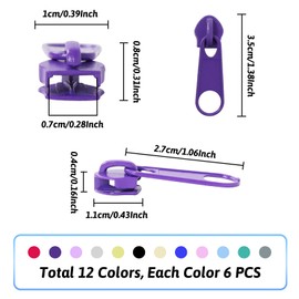 DOITEM 72Pcs Zipper Repair Kit Zipper Replacement 5# Zipper Pull Rescue Kit for Clothing Jackets Purses Luggage Backpacks (12 Colors)