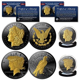 Merrick Mint Morgan & Peace Dollar Tribute Coins 1 OZ. Black Ruthenium & Gold 2-Coin Set