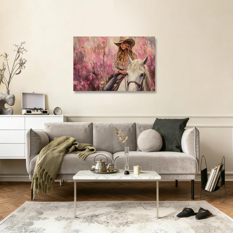 TIEHAOMAI Pink Cowgirl Canvas Wall Art(Artwork-1,12x18inch (30x45cm))