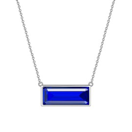 Aurora Tears September Birthstone Necklaces 925 Sterling Silver Blue Sapphire Bar Rectangle Birth Stone Pendant Jewellery Gifts for Women and Girls DP0285S
