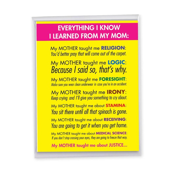 NobleWorks - Jumbo Card for Mothers Day (8.5 x 11 Inch) - Funny Card, Big Words of Appreciation - Learned From Mom J7208