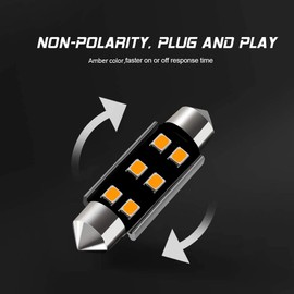 AUXLIGHT 211-2 212-2 578 569 214-2 41MM 1.61”Festoon Canbus Error Free LED Interior Light Bulbs Amber Yellow, Super Bright 6SMD Chips for Dome Map Door Courtesy License Plate Lights (Pack of 6)