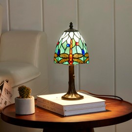 Rsbrillialite Stained Glass Dragonfly Design Table or Desk Light, Tiffany Style Mini Table Lamp-, LED Bulb Included-Vintage Look Colorful Accent Decor
