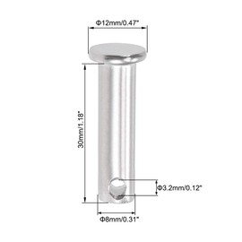 sourcing map Single Hole Clevis Pins - 8mm X 30mm Flat Head 304 Stainless Steel Link Hinge Pin 4Pcs