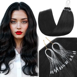 SEGOHAIR Micro Loop Hair Extensions Real Human Hair -22 Inch/50g Jet Black Tangle-Free Silky Soft Micro Ring Cold Fusion Transparent Line-Invisible Seamless Look