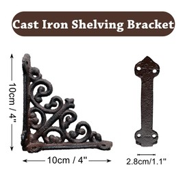 Z metnal Decorative Shelf Brackets, Cast Iron Metal Mailbox Bracket, Decor Corner Brackets, Wall Decor, Modern Shelving Bracket for DIY Floating Shelves, 4 Pcs