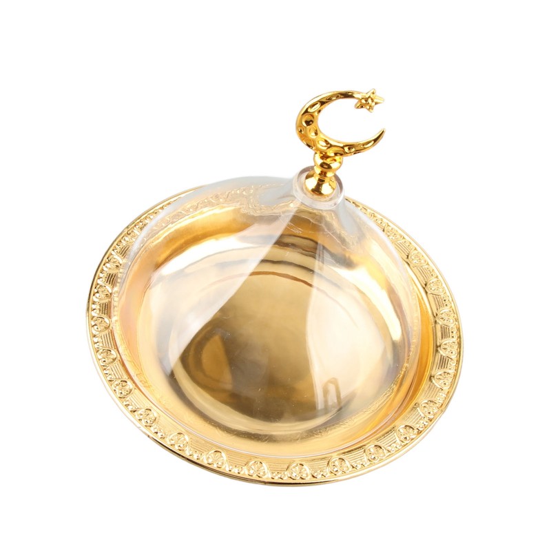 Serving Plate with Dome Golden Embossed Patterns Stainless Steel Acrylic