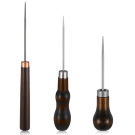 Ptwola 3 Pcs Scratch Awl Tool Gourd Shape Handle Leather Awl Punch Tool Wooden Punch Hole Craft Maker Tool Repair Shoes Sewing Stitching Supplies for Tailors Crochet DIY Cloth Stitch Bookbinding