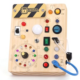 Busy Board Montessori Spielzeug Activity Board Sensorik Spielzeug Mit 10 Schaltern und 23 LED Lichtern Holzspielzeug Motorikspielzeug für Babys und Kinder ab 1 2 3 4 Jahre Jungen und Mädchen
