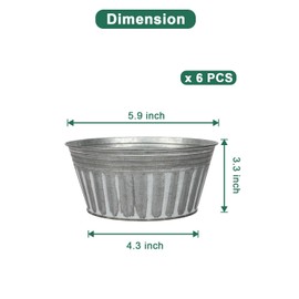 vensovo 6 Inches Silver Metal Rustic Plant Pots - 6Pcs Shallow Galvanized Planters with Drain Hole and Rubber Plug, Rustproof Tin Bucket Succulent Pot Indoor Farmhouse Vintage Style for Decor
