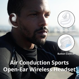 SUPERV Open Ear Headphones, Bluetooth 5.3 Wireless Earbuds with Earhooks,Fast Charging, Sweat Resistant, Digital Display Charging Case for Music, Game, Sport(White)