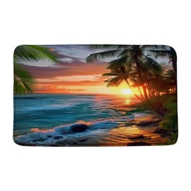 YNFUQANLN Ocean Sunset Bath Mat Tropical Palm Tree Sea Waves Sunset Sunrise Nature Scenery Landscape 17.8"x29.5" Microfiber Memory Foam Bathroom Kitchen Toilet Floor Decor Mat