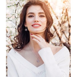 YL Snowflakes Earrings 925 Sterling Silver Dangle Drop Earrings Created Amethyst Leverback Jewelry for Women Christmas