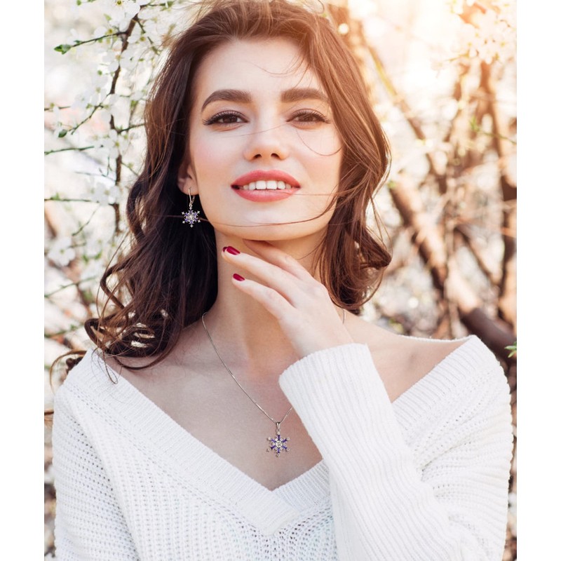 YL Snowflakes Earrings 925 Sterling Silver Dangle Drop Earrings Created