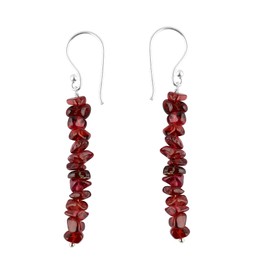 Thecraftman Natural Raw Red Garnet Crystal Earring, Gemstone Chips Earrings, Polished Rough Stones, January Birthstone, Gift for Women, Healing Crystals, Silver Plated Earrings