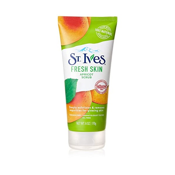 St. Ives Fresh Skin Face Scrub Deeply Exfoliates for Smooth, Glowing Skin Apricot Dermatologist Tested, Made with 100% Natural Exfoliants 6 oz