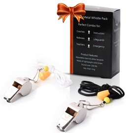 [Voted No.1 Whistles] Premium Metal Whistle Pack of 2 with Adjustable & Removable Lanyard. Ideal for Survival, Teacher, Football/Basketball/Soccer Coach, Sports, Safety, Emergency or Protection!