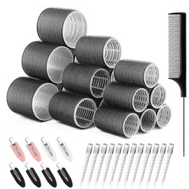 39PCS Hair Curlers Rollers - Self Grip Hair Rollers Set, Hair Tools, Cling Rollers Set, 18 Rollers 12 Duckbill Clips 8 Bang Clips 1 Comb for Short, Medium, Long Hair for Salon DIY Hairdressing