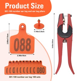 Cattle Ear Tags 001-100 Number Plastic Livestock Animal Tag for Cows Ear Tag Applicator Kit (001-100, Orange)