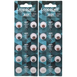 LOOPACELL (20) AG1 Watch Batteries - SR621, SR621SW, 364, 164