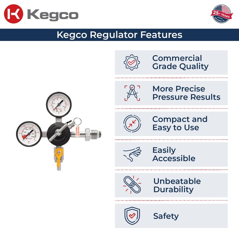 Kegco Commercial Grade Double Gauge Primary Kegerator Nitrogen Gas Regulator