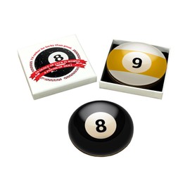 Pool Coasters Set - Luxury Gift Box and 4 Round, Wood, Cork Backed 10 cm Diameter Drink Coasters - Themed Pool Ball Coaster Boxed Set Gifts for Pool Lovers