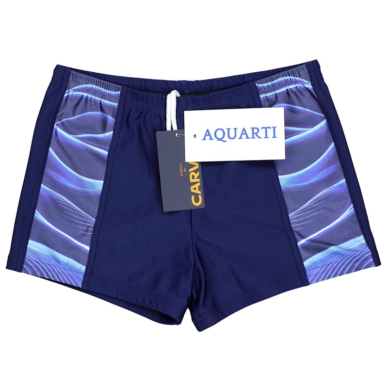 Aquarti Men's Swimming Trunks Short Sporty Stripes, 11307 dark blue/blue,