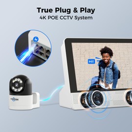 Hiseeu 360° Security Camera Outdoor with Color Night Vision,4K POE PTZ Camera Outdoor,Wired CCTV camera,Motion Detection,2-Way Audio,Remote View,Work POE CCTV System