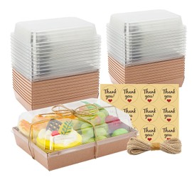 YTAXZ Charcuterie Boxes with Clear Lids, 7x5 Inch Paper Bakery Boxes with Window, Disposable Take Out Food Containers for Sandwiches, Strawberries, Cookies, Cupcakes (25, Rectangle-Brown)