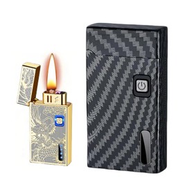 NINSI Smart Kerosene Soft Flame Lighter Dual Arc Plasma Lighter 2-in-1, USB Rechargeable Electric Lighter, Refillable Lighters, Torch Lighter with 5 Ignition Methods (Fuel Not Included) (Carbon Fiber)