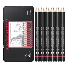 VAKRNY Set De 12 Lápices De Dibujo Profesional En Estuche Metálico, Escalas De Grafito 2h-8b Para Bocetos Y Sombreado, Kit Completo Para Artistas, Est